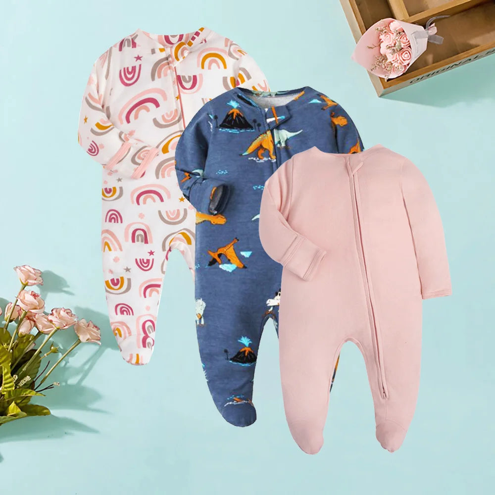 Frühling Neugeborenen Footed Pyjamas Zipper Mädchen und Jungen Strampler Langarm 0-12 Monate Baby Kleiden Overall Baumwolle Solide weiß Mode.