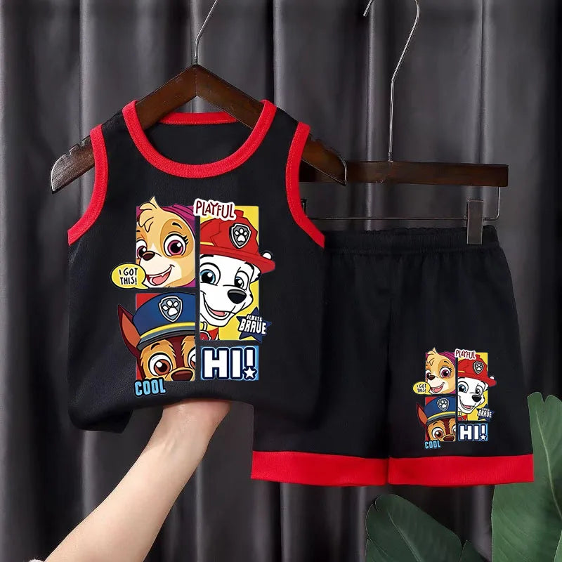 PAW Patrol Cartoon Printed Children Quick Drying Mesh Sport Clothes Sets Boys Basketball Clothes Suit Girls Breathable Vest Set.