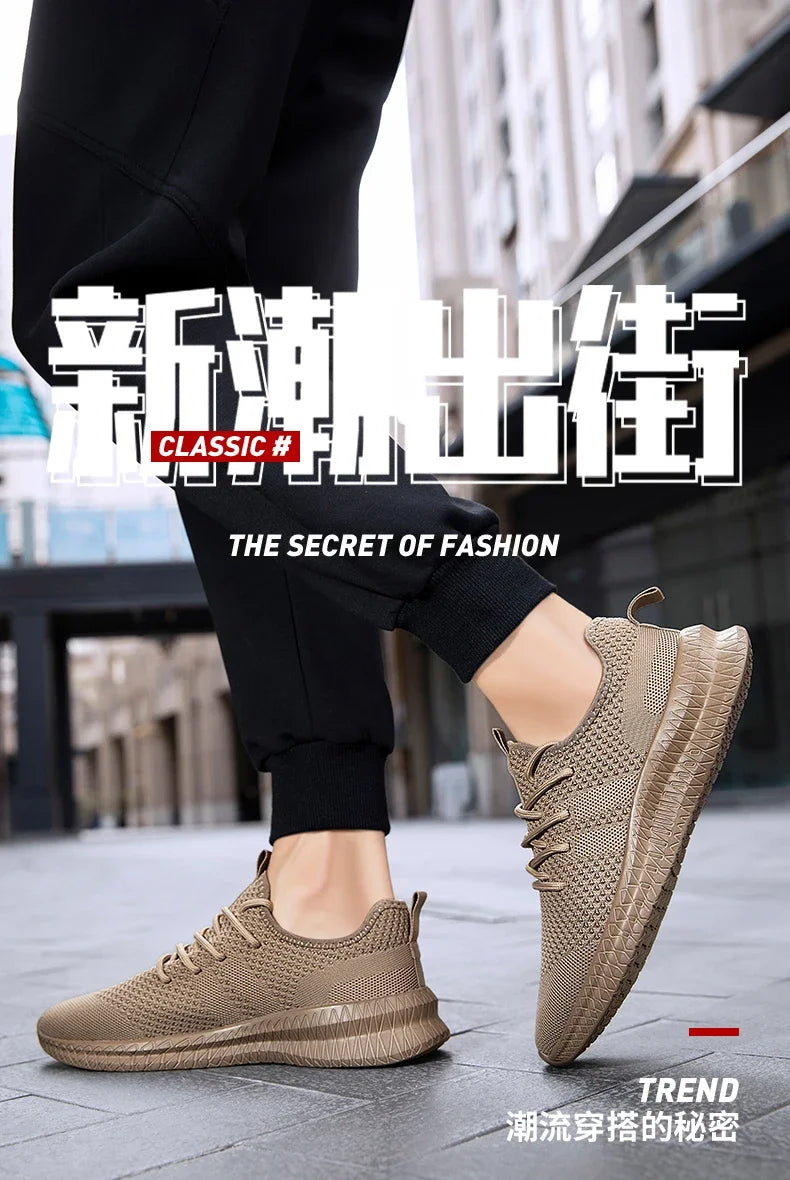 Fujeak Ultralight Running Shoes for Men Casual Breathable Mesh Sneakers Anti-slip Fashion Solid Colour Men's Shoes Plus Size 46.