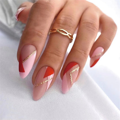24Pcs Manicure Wearable Fake Nails Ballerina Removable Coffin Fake Nails Finished Women Girls Almond False Nails Art Decoration