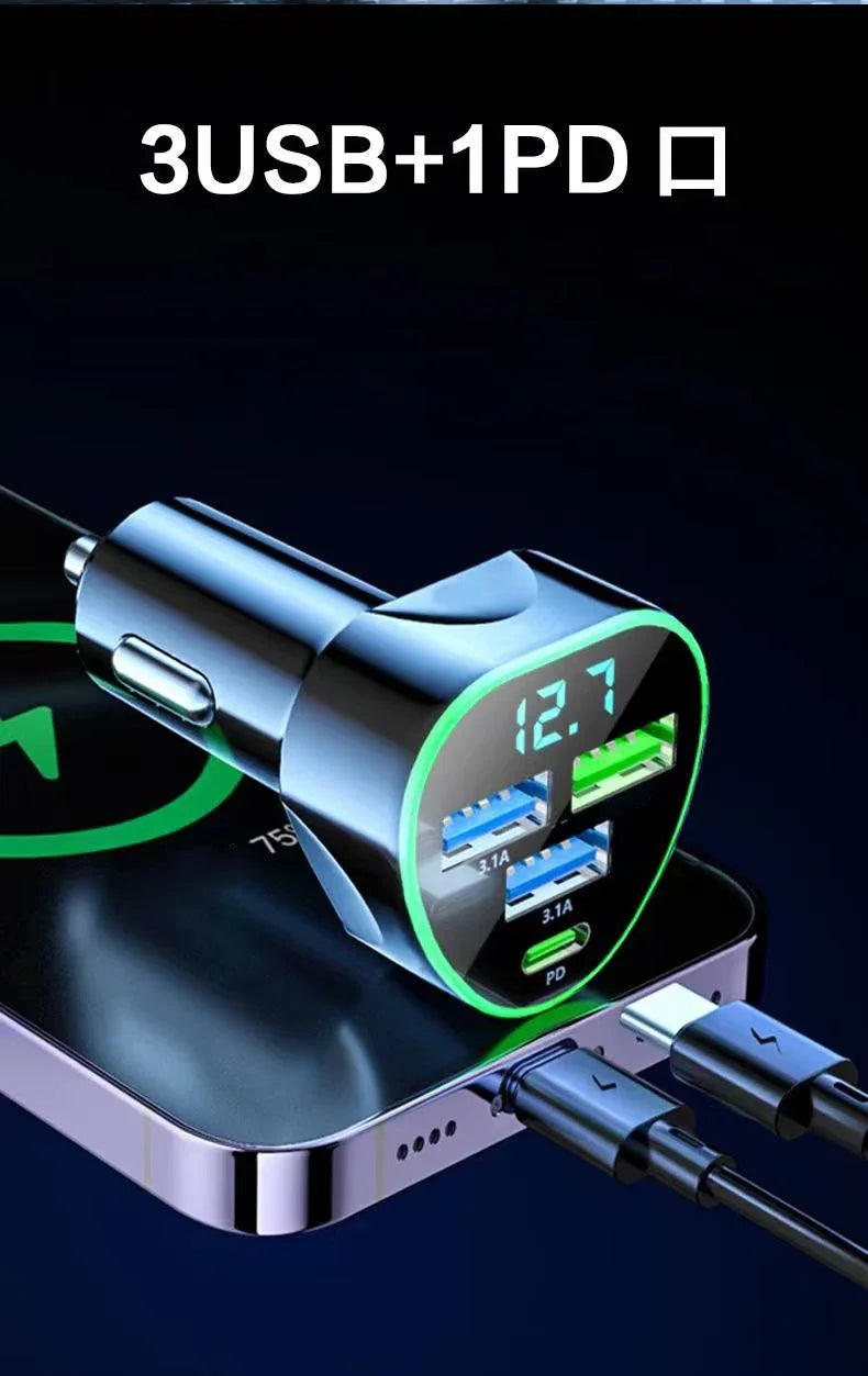 UYUXIO USB C Car Phone Charger Super Fast Charge in Car with LED Voltage Display for iPhone Samsung Huawei Oneplus Android Phone.