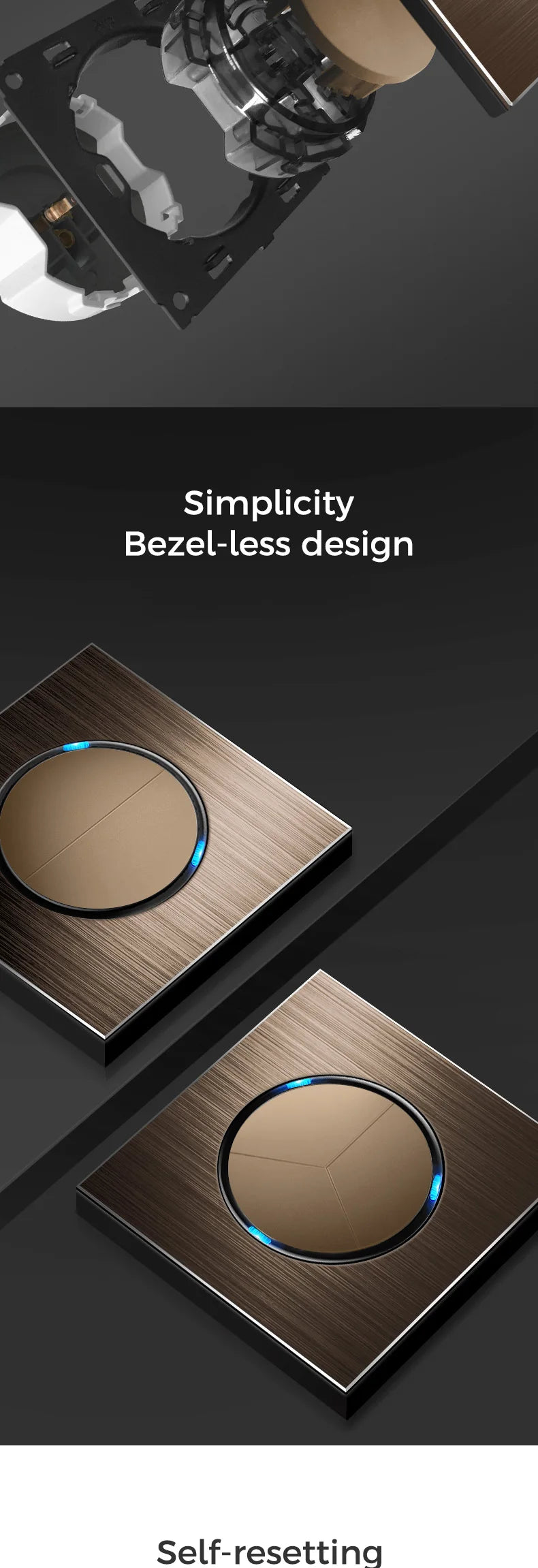 YINKA Schaltersteckdose, Aluminium, gebürstetes braunes Panel mit LED-Anzeige, EU-Steckdose, Schalttafel, elektrischer Lichtschalter, AC110–250 V, NET.