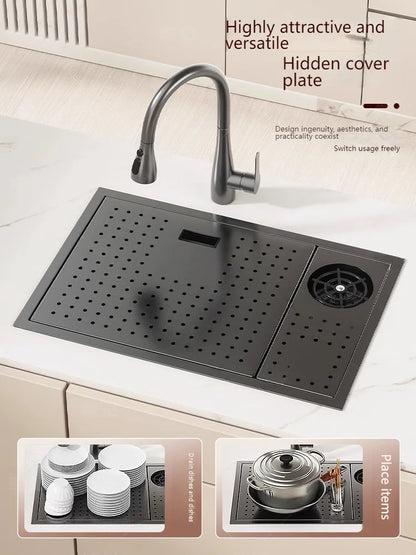 Cup Washer Hidden Bar Kitchen Sink Stainless Steel Invisible Single Sinks with Lid Garden Hotel Apartment Small Basin