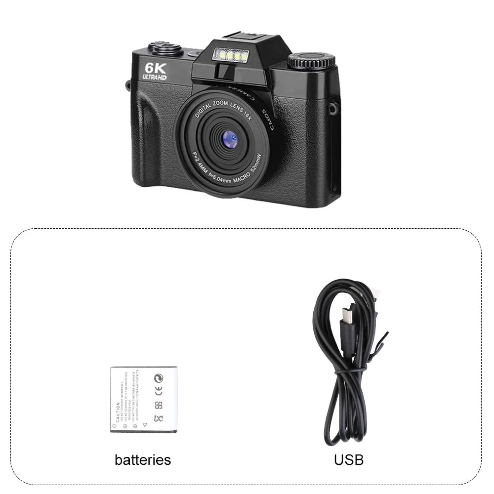 Ourlife 6K Compact Digital Photography Camera 64MP 16X Digital Zoom 180° Flip Screen WiFi Vintage Vlog Video Recorder YouTube.