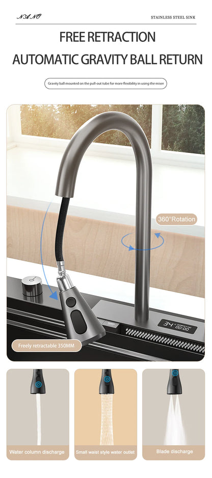 Edelstahl Küchen spüle Digital anzeige großes Single Slot hotel Multifunktion waschbecken mit Wasserfall Wasserhahn Wohnung