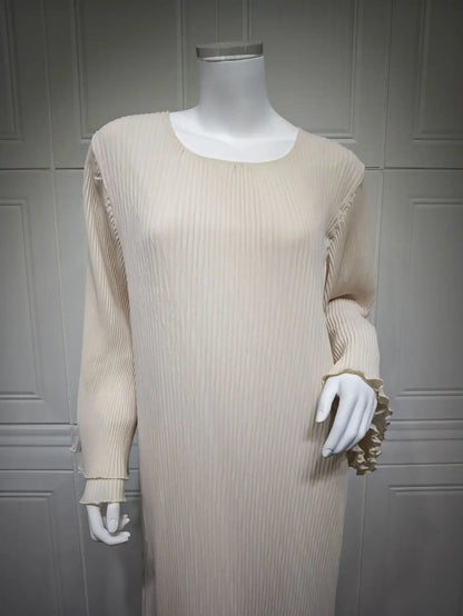Eid muslimisches Kleid für Frauen Plissee Flare Ärmel Jalabiya Kaftan Islam Vestidos arabische lange Robe Ramadan Marokko Dubai Abayas