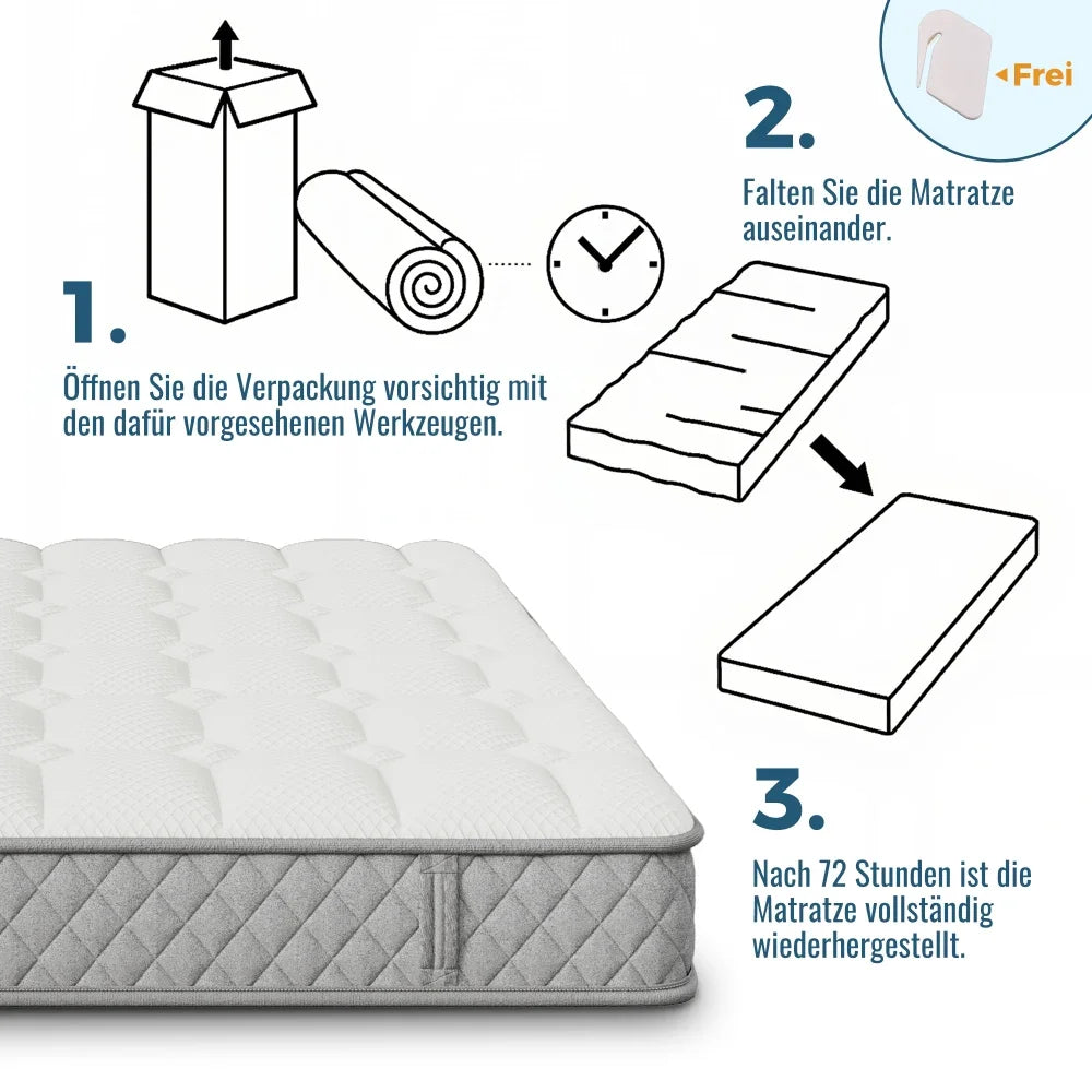 Orthopädische Kaltschaummatratze 90 x 200 cm, Matratze mit 7-Zonen-Taschenfederkernen, mittelfest – OEKO-TEX ®    Zertifiziert