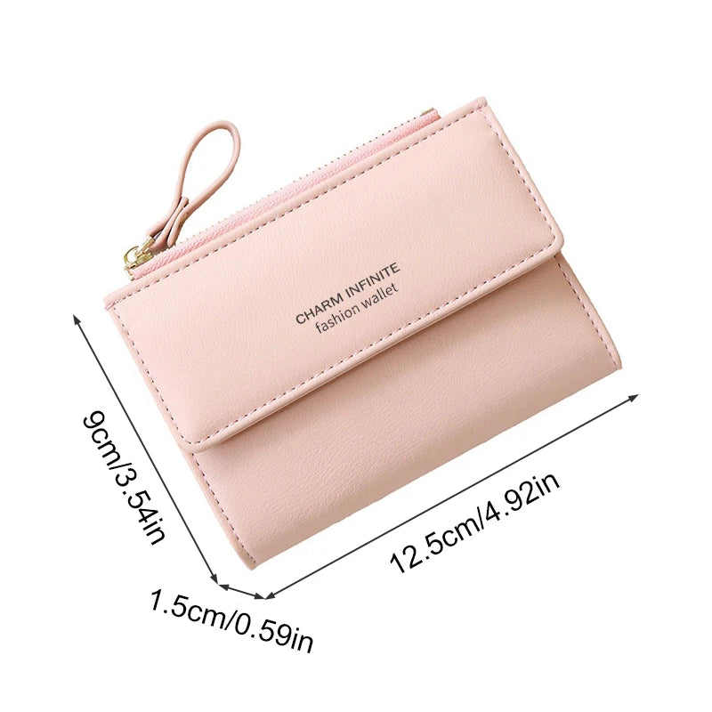 RFID Anti-Theft Short Card Bag for Women, Brush, PU, Solid Color, Zipper Buckle, Multi-functional Fashion, Small Purse.