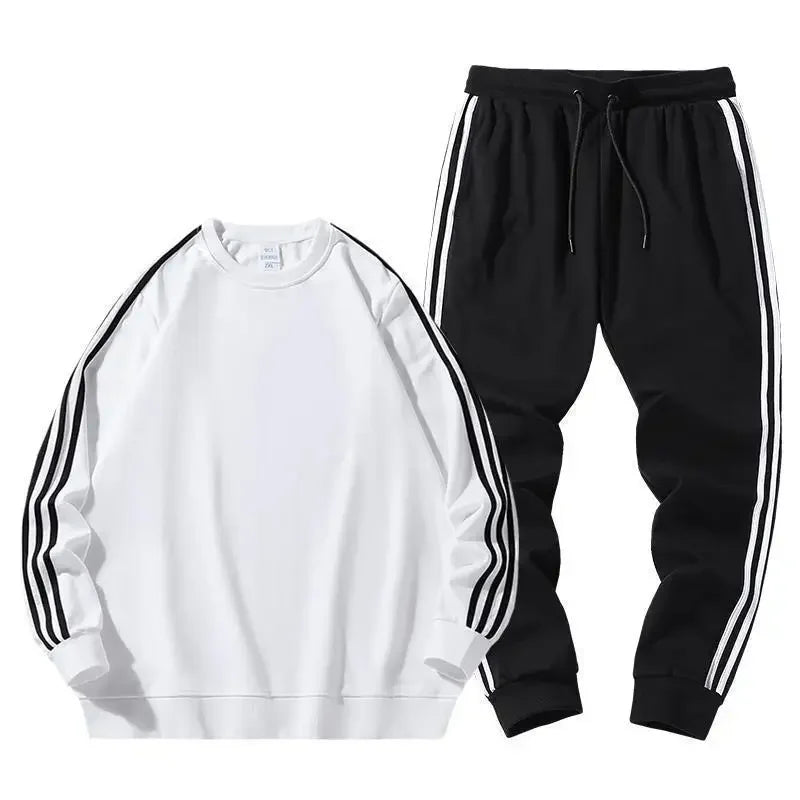 Autumn Winter round Neck Sweatshirt Men Loose Sports American Casual Cotton Fleece Versatile Comfortable Men's Set.