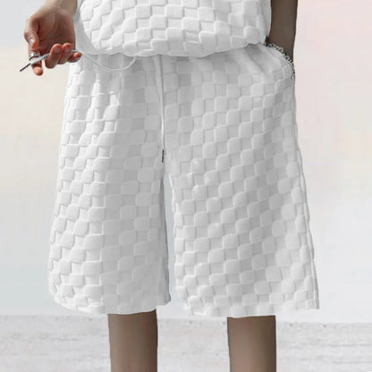 European and American Oversized Fashion Brand Men's Summer New Chessboard Plaid Loose Sports and Leisure Two-Piece Set.