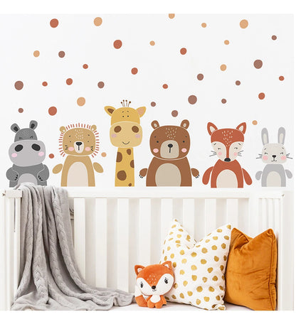 Boho Cute Giraffe Bear Animals Dots Wall Sticker Nursery Vinyl Children's Wall Art Decals for Baby Kids Room Home Decoration.