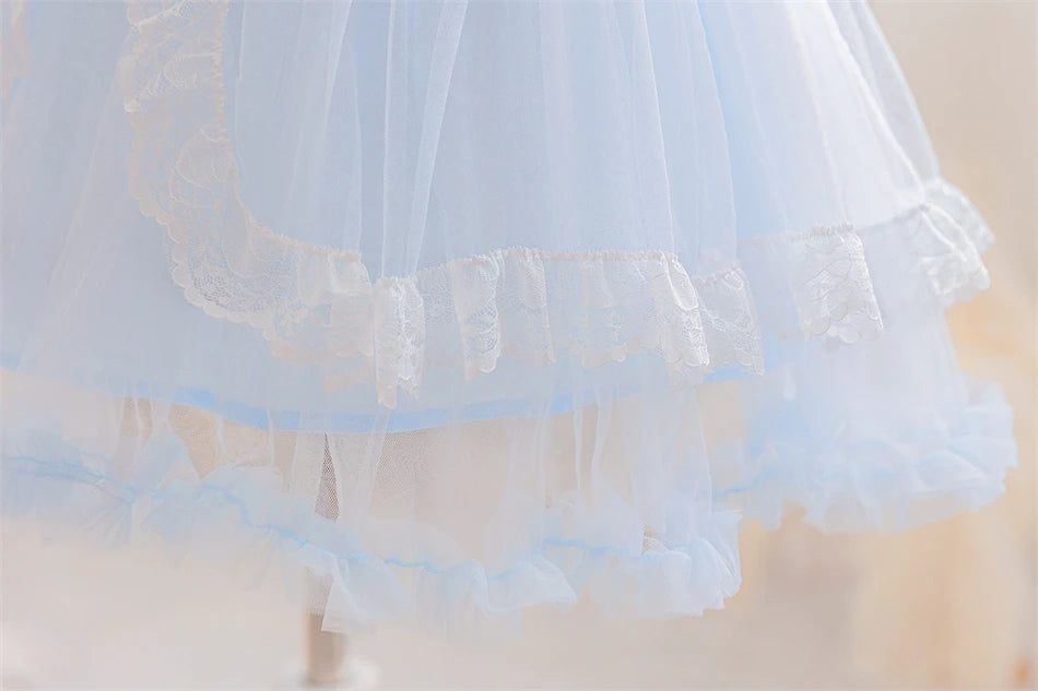 Mädchen Schneekönigin Spitze Schleife Prinzessin Kleid Elsa Cosplay Disney Performance Kleidung Kinder Halloween Karneval Party Fee Outfits