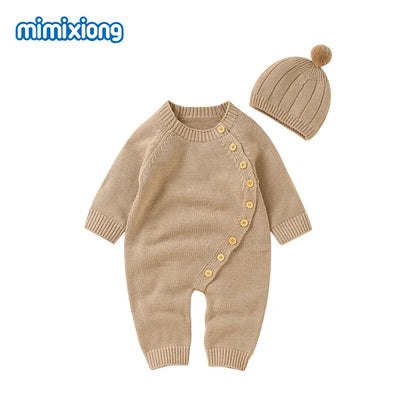 White Baby Girl Rompers Clothes Winter Long Sleeve Knitted Newborn Infant Boy Jumpsuits Hats Outfits Sets 0-18m Toddler Playsuit