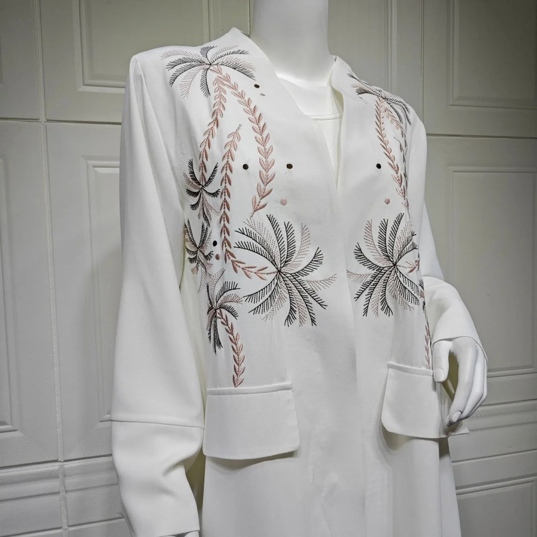 Ramadan Eid Kebaya White Muslim Modest Kimono Women Clothing Abaya Damen Dubai Luxury Islam Kaftan Robe Longue Femme Musulman.