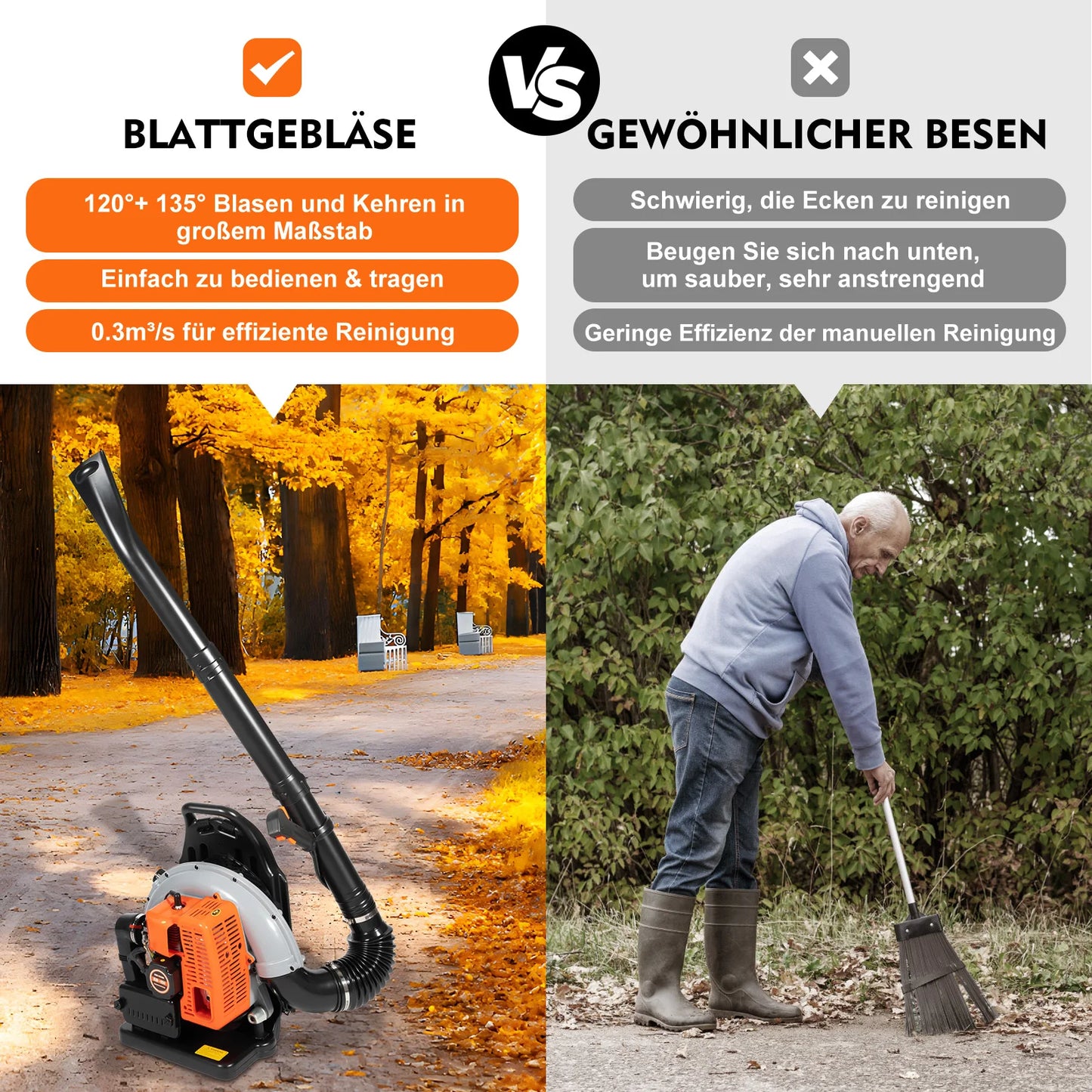 65 CC 2-Takt-Laubbläser mit Gasbetriebenem Rucksack, kommerzielles Rasengrasgebläse für Gras