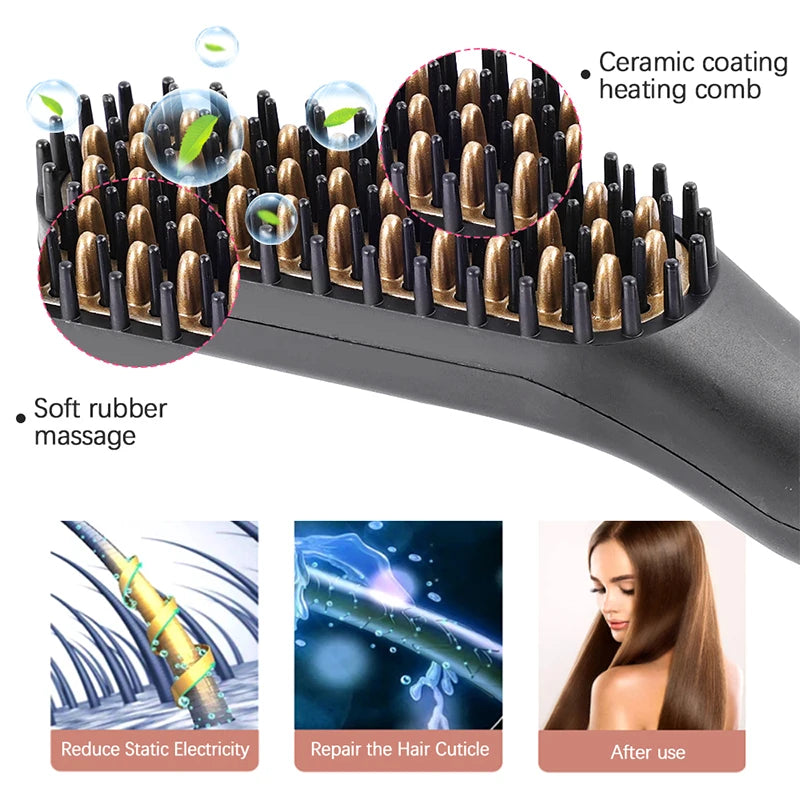 Portable Heated Hair Straighteners Mini Beard Straightener Comb Electric Flat Iron For Men Long And Short Hair Straightener.
