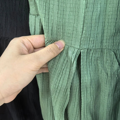 Fairyshely Casual Green Split Long Skirt Women 2025 Summer Ruffle High Waist Midi Skirt Lady Elegant Solid A line Pleated Skirt.