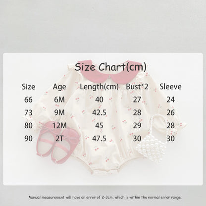 Neue 2025, Herbst Baby Kleidung Süße Kirsche Gedruckt Mädchen Body Neugeborenen Peter Pan Kragen Prinzessin Kleidung Kleinkind Ein Stück.