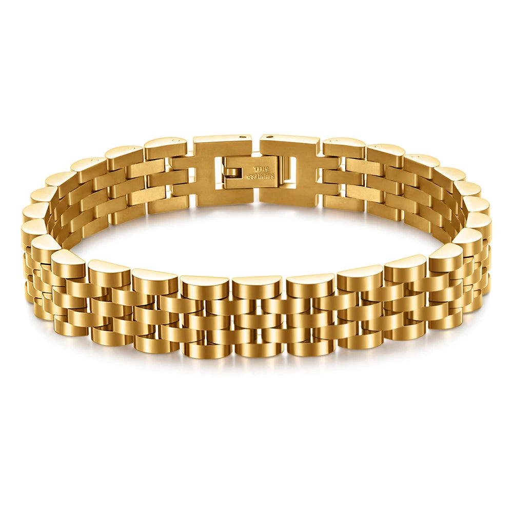 VQYSKO Trendy Minimalist Stainless Steel Gold Color Plated Watch Strap Bracelet for Women/Men Jewelry Gifts Couple Bracelet.