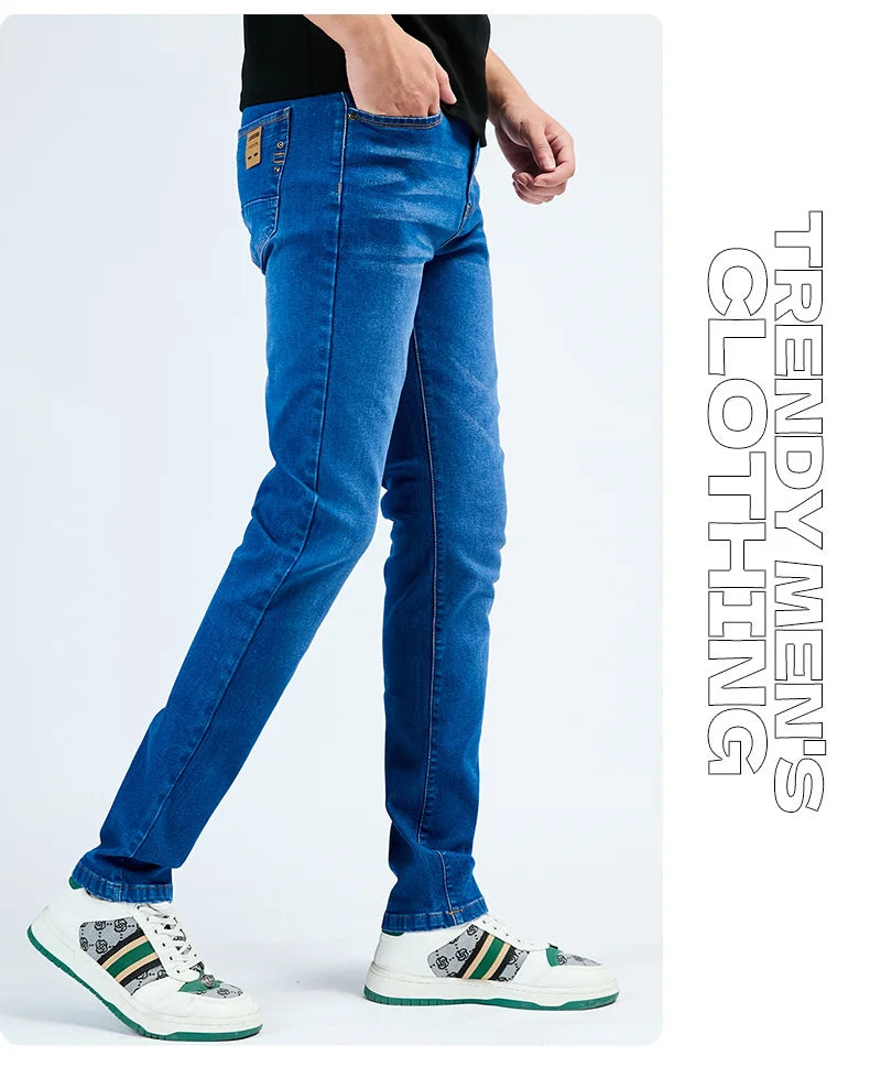 2025 Autumn Men's White Slim Fit Straight Jeans Casual Stretch Denim Pants Comfortable Fashion Streetwear Male Brand Clothing.