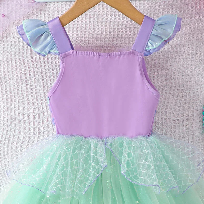 Mädchen Prinzessin Kleider Meerjungfrau Motto Party Sling Mesh Rock Pailletten Leistung Kostüm Geburtstag Kinder Kleidung Perle Säuglings Kleid.