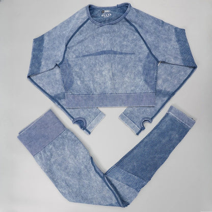 Mileegirl 2pcs Gym Sets Women Seamless Sports Pants Hollow Out Long sleeves Top Fitness Winter Fall Workout Legging Warm Outifts.