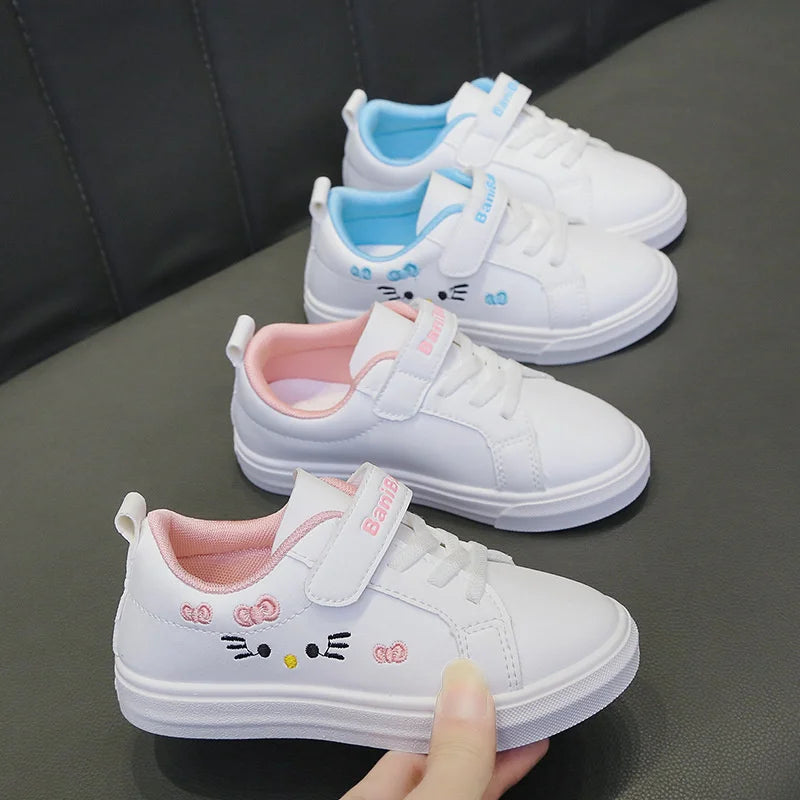 2023 Children's Little White Shoes Girls' Student Flat Bottom Casual Sports Shoes Low Top Spring Korean Plate Shoes.