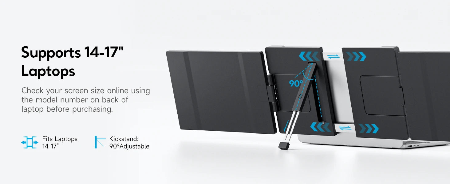 Dopesplay 14.1inch Laptops Screen Extender Triple Dual FHD 1200P IPS Portable Monitors For Windows Macbook Chrome 13.3-17.3 inch.