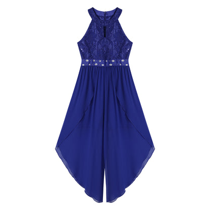 Sommer Mädchen Ärmellosen Chiffon Maxi Kleid Shiny Perlen Spitze Gebaut-in Shorts Party Kleid für Hochzeit Geburtstag Dance Leistung.