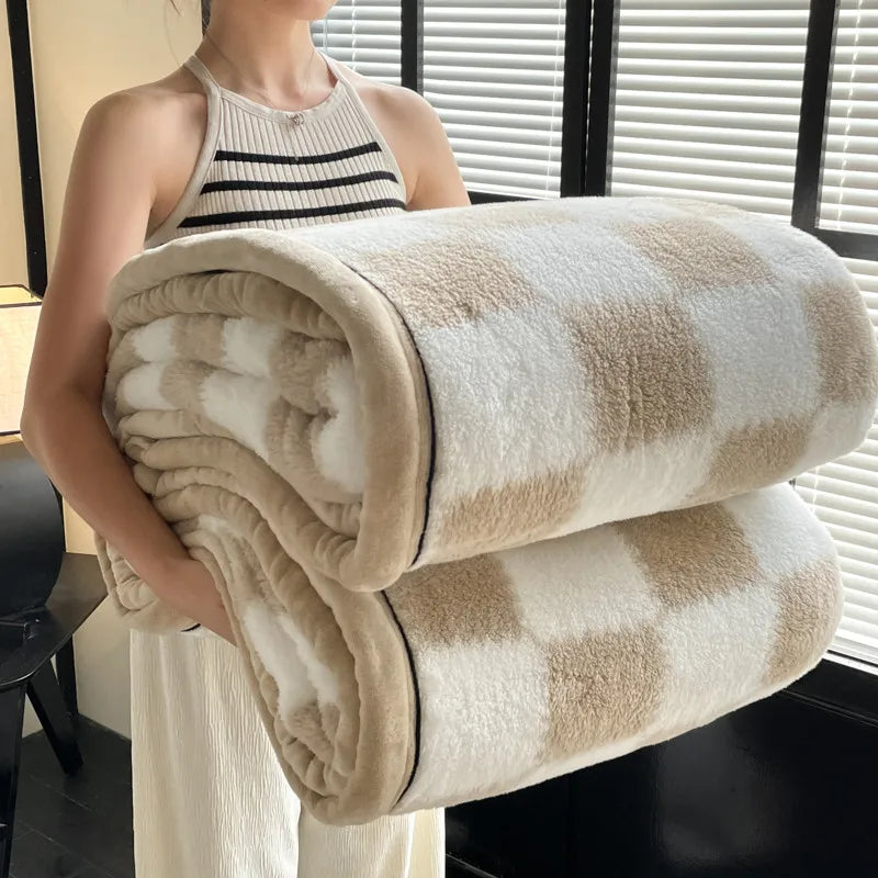 Plush Warm Winter Blanket A Grade Plaid Coral Fleece Soft Thick Bed Blankets for Sofa Single Double Couple Furry Bedspread.
