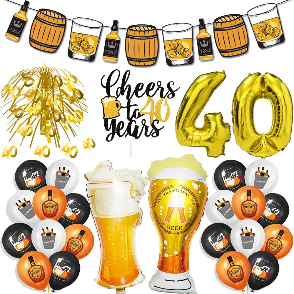 Oktoberfest Party Dekorationen Bier Banner Ballon 40. Kuchen Topper Anzahl Ballon für Deutsches Bier Geburtstag Party Supplies Gefälligkeiten.