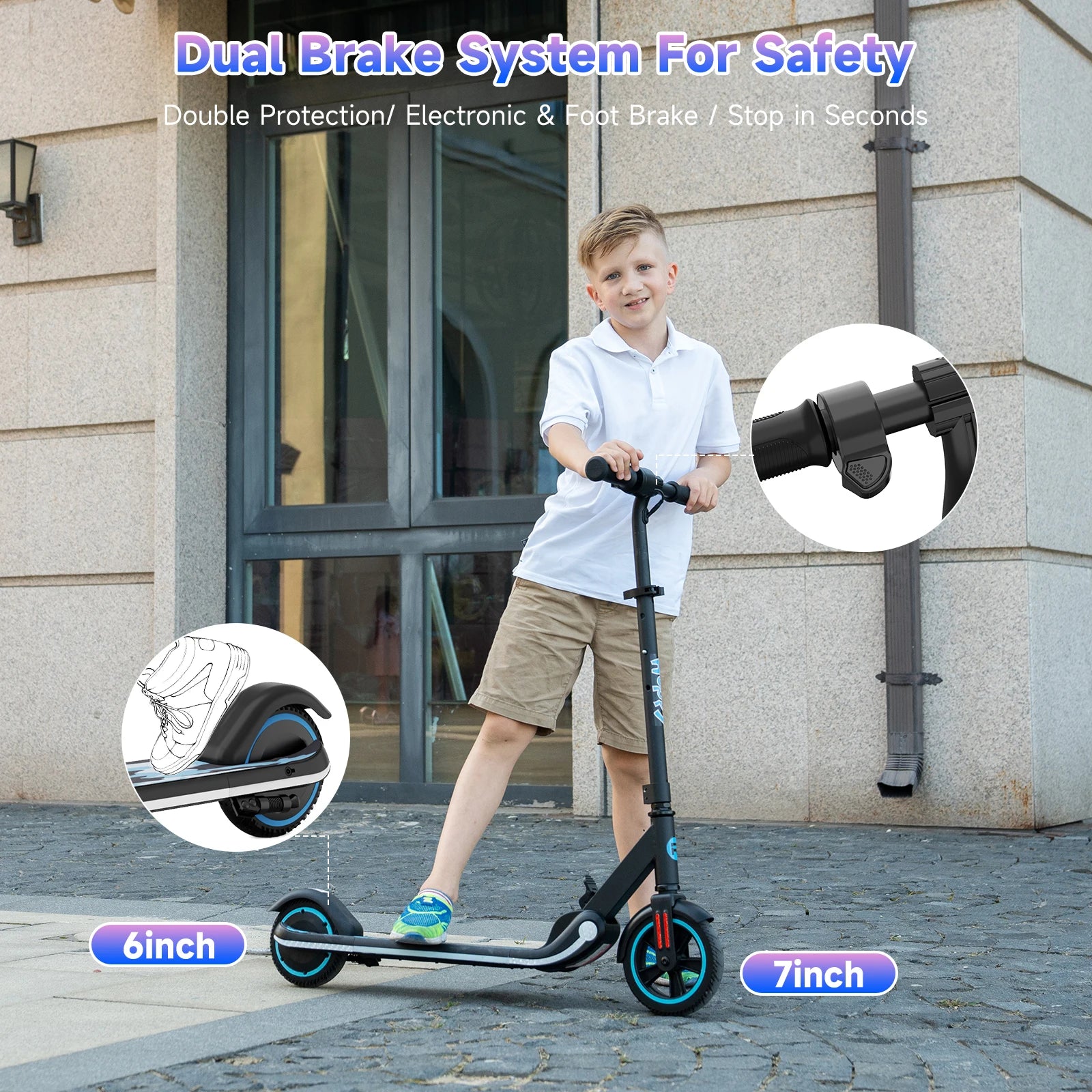 RCB Kids e-Scooter for Children 6-12 Years, 150 W Motor - Max 16 km/h - Rainbow Light-folk Electric Scooter Children.