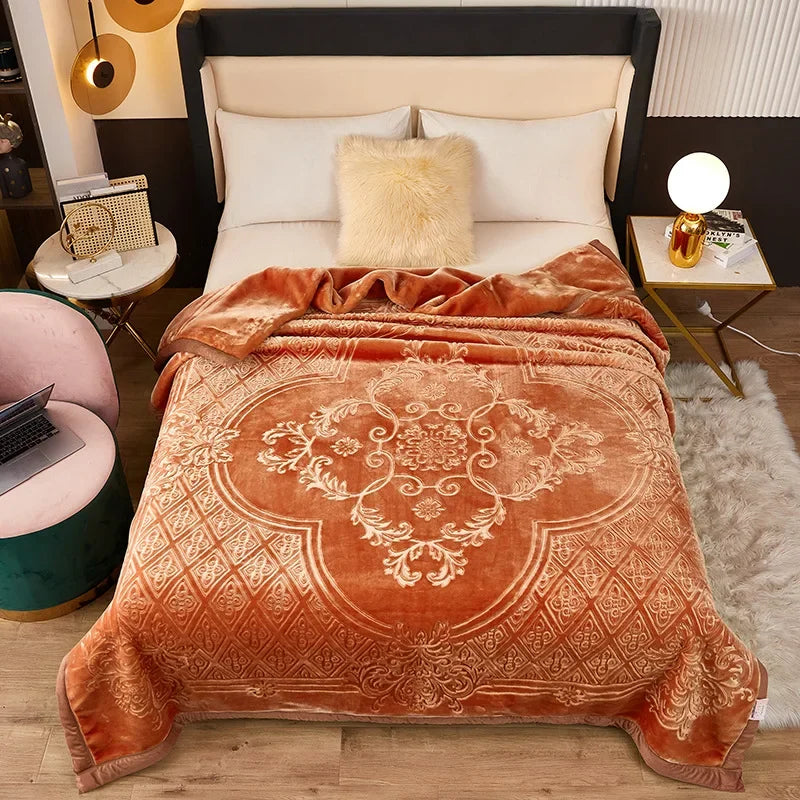 Double layer thickened to 6kg blanket quilt autumn and winter warm fleece wedding blanket cushion bedding