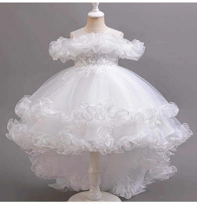 3-10 Jahre altes Mädchen Kinder schleppendes Kleid neues elegantes Mädchen Performance Puffrock Prinzessin Rock Blume Kinder Hochzeit Mädchen.