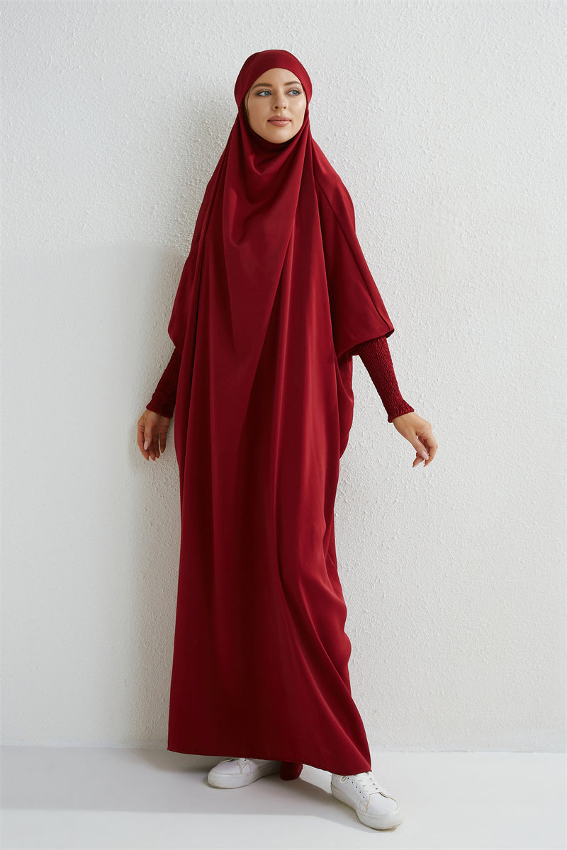 Muslimische Abaya mit Kapuze, Smockärmel, einteiliges Gebetskleid, Damen, Jilbab, islamische Kleidung, Dubai, Saudi-Arabien, schwarze Robe, türkische Bescheidenheit.