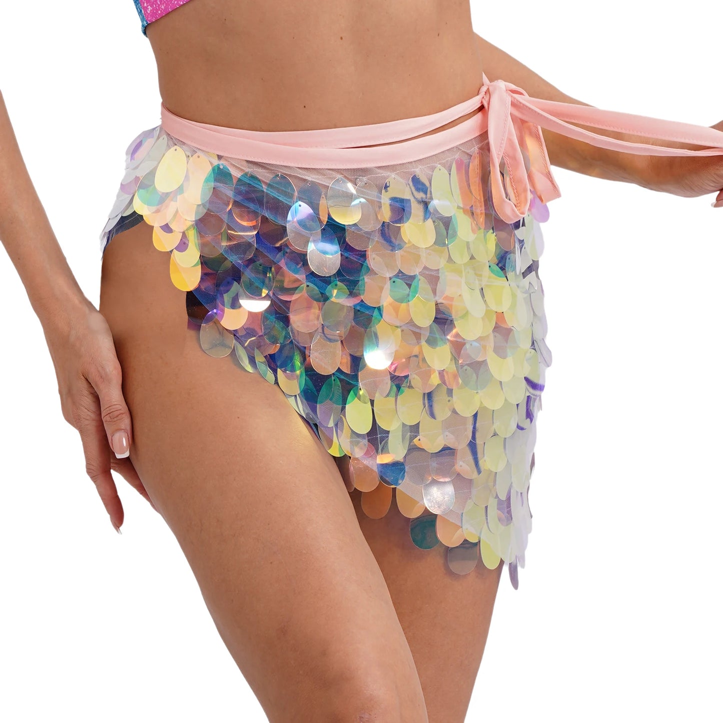 Womens Sequins Dance Skirt Lace-Up Mermaid Hip Scarf Wrap Long Belly Dance Hip Skirt Festival Dance Stage Performance Costumes