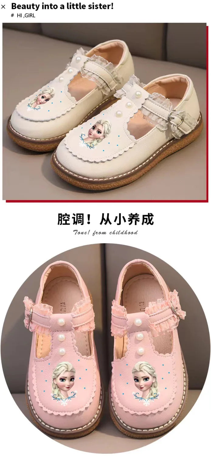 Disney Children's Girls' Leather Casual Shoes Spring Frozen Princess Girls' Soft Sole Non-slip Shoes Baby Shoes Lolita Girls.
