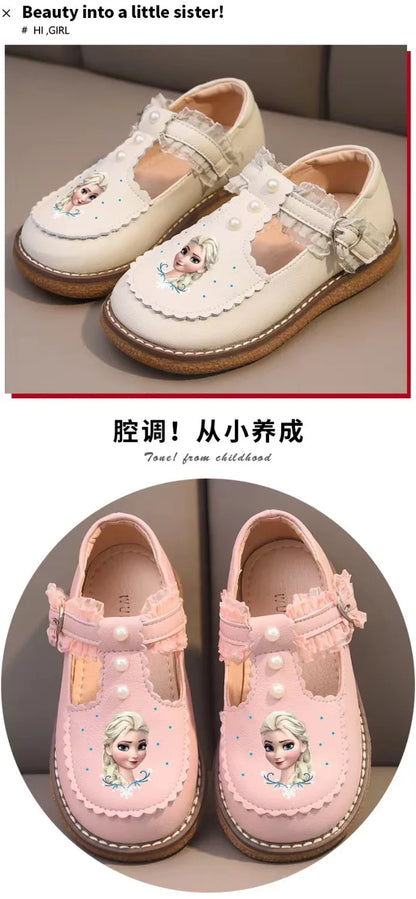 Disney Children's Girls' Leather Casual Shoes Spring Frozen Princess Girls' Soft Sole Non-slip Shoes Baby Shoes Lolita Girls.
