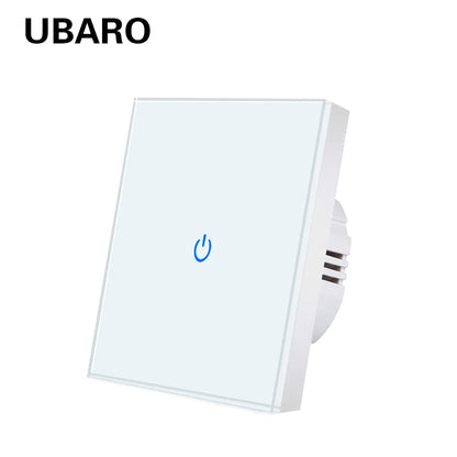 Ubaro eu/uk standard kristall gehärtetes glas wand paneel licht berührungs schalter led anzeige sensor elektrische taste 1/2/3gang 220v