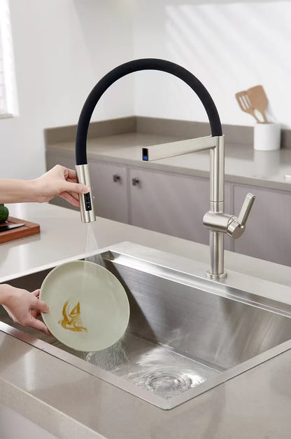 VGX Brushed Kitchen Faucet Sink Faucets Rubber Pull Down Stream Sprayer Taps Rotatable Kitchen Mixer Water Tap Hot Cold Crane