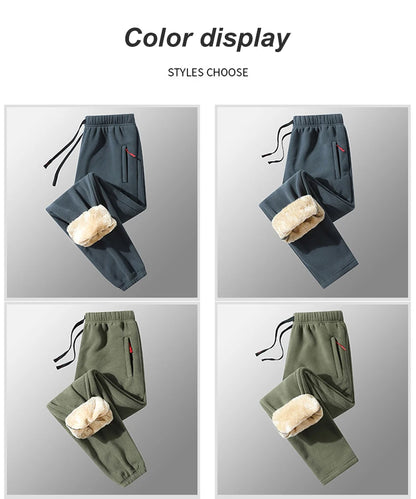 8XL Men's Down Pants Plus Size Winter Plus Velvet Thick Loose Cotton Pants Big Size Solid Color Warm Lamb Down Casual Sweatpants.