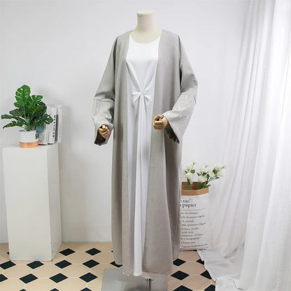 Muslimische Abayas lose Kaftan Frauen islamische Kleidung Mond Stickerei offene Front Abaya Langarm Maxi Länge Kleid Frauen Jilbabs | H&D Shop