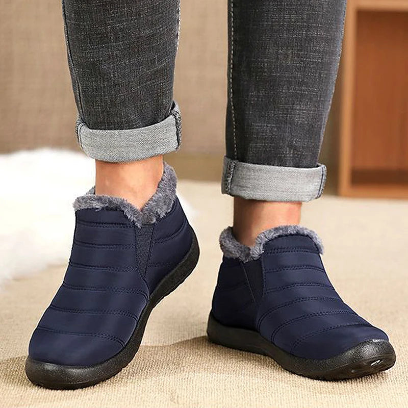 Snow Waterproof Boots Men Platform Shoes For Men Slip On Warm Fur Ankle Boots Men's Winter Shoes Plush Footwear Work Shoes.