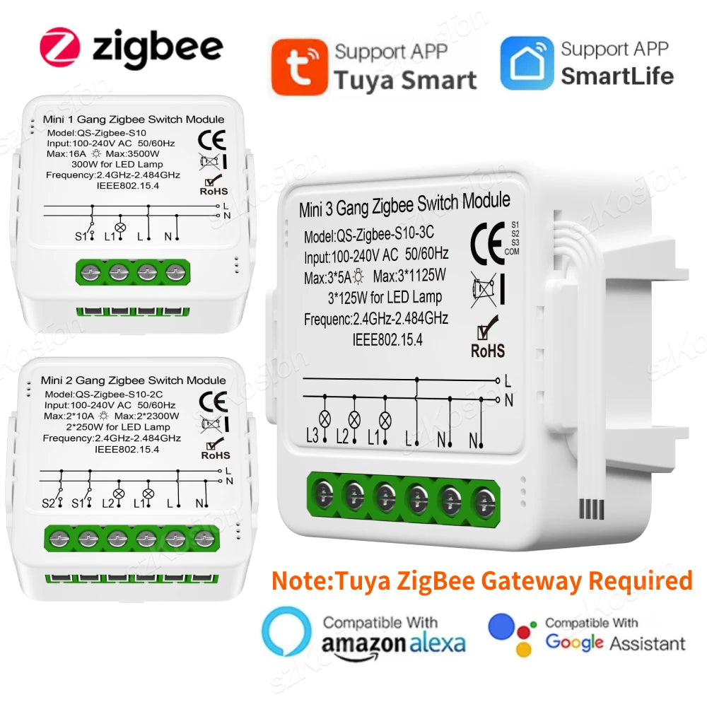 1/2/3 Gang Tuya ZigBee Smart Switch Modul Benötigt Neutralleiter Smart Life App Automatisierung DIY Breaker Funktioniert mit Alexa Google Home.