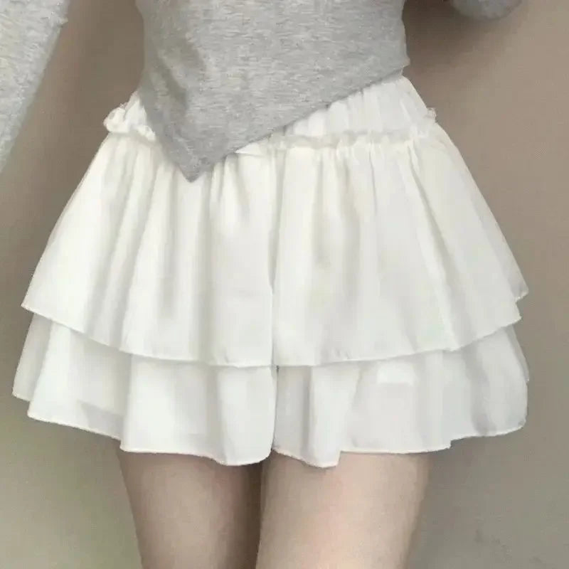 Summer Kawaii White Ball Gown Skirts Women Fashion Slim Fit Mini Skirts Giris Y2k All Match Elastic High Waist Black Faldas Goth.