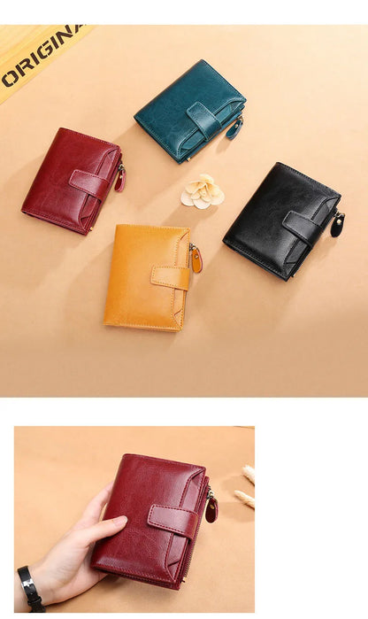 2024 New Short Women Wallets Genuine Leather Zipper Coin Pocket Women Purse Name Engraved Quality Card Holder Kpop Female Wallet.