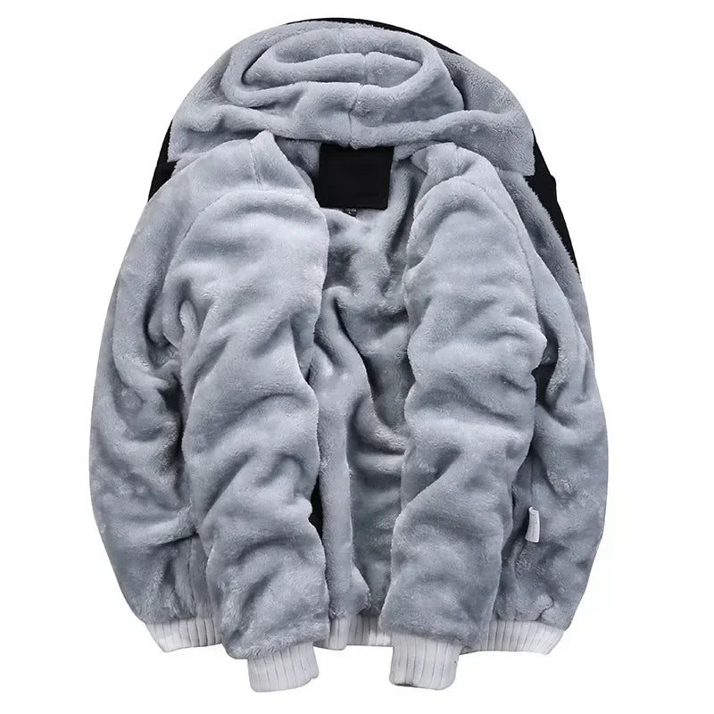 New Winter Fleece Thicken Men's Two-piece Zipper Sports Set Hooded Thermal Suit Casual Oversized Tracksuit 4XL 5XL Funny Suit.