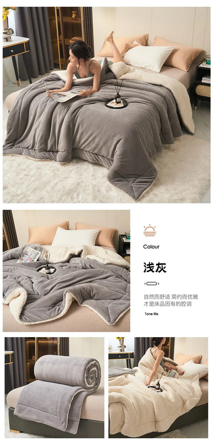 Wool Throw Blanket Keep Warm Winter Bed Blankets Double Sided Queen Duvet Cover Camping Double Bed Cover Bedspread On The Bed.