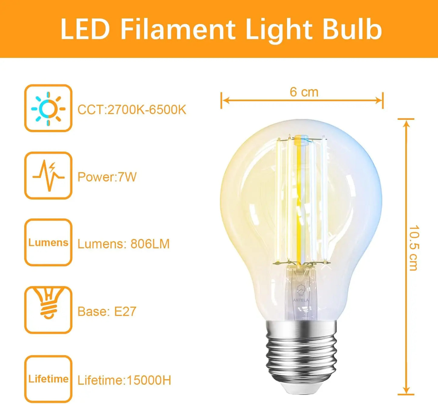 Alexa Wifi Smart Filament Glühbirnen, kompatibel mit Alexa/Google Home, Sprachsteuerung, APP-Steuerung.
