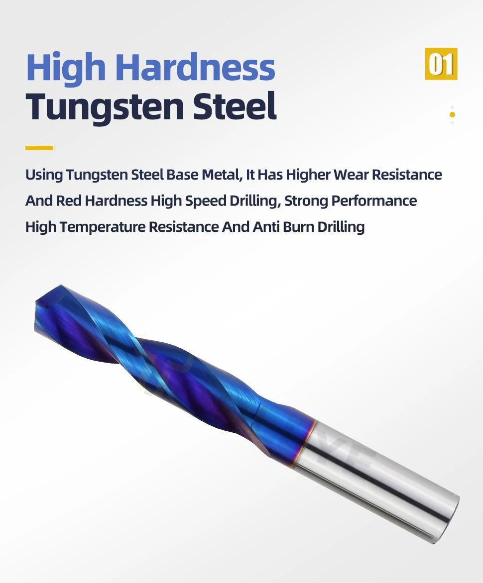 TOOLEYE Hartmetallbohrer Hartmetallbohrer Wolframstahl Spiralbohrer für Metallbearbeitung CNC-Drehmaschine Bohrwerkzeuge 1,0–20,0 mm